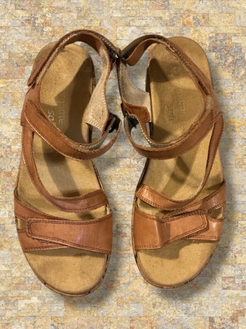 🌸Remonte Women's Brown Leather Sandals with Velcro Strap and Cushioned Insole